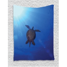 Ocean Decor Wall Hanging Tapestry, Sea Turtle Swims To The Surface Of Deep Sea With The Sunlight Shining Nature Picture, Bedroom Living Room Dorm Accessories, By Ambesonne   